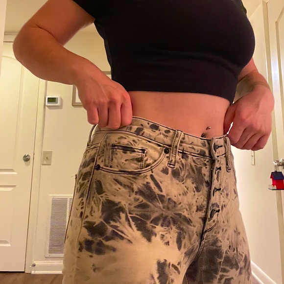 Bleach Dyed High Waisted Button Up Jeans - Picture 1 of 5